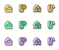 Set line Acid rain radioactive cloud, Cloud, Thermometer and icon. Vector