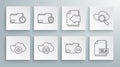 Set line Add cloud, Document folder protection, Cloud download and upload, with minus, XLS file document, Next page Royalty Free Stock Photo