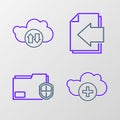 Set line Add cloud, Document folder protection, Next page arrow and Cloud download and upload icon. Vector Royalty Free Stock Photo