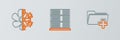 Set line Add new folder, Air conditioner and Server, Data, Web Hosting icon. Vector Royalty Free Stock Photo