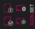 Set line Add new folder, Document and check mark, protection and Unknown document icon. Vector Royalty Free Stock Photo