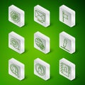 Set line Address book, Create account screen, Mail and e-mail, Earth globe with, Speech bubble chat, Envelope, and