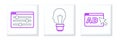 Set line Advertising, Browser setting and Light bulb with concept of idea icon. Vector