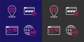 Set line Advertising, Browser window, Website template and Map pointer with star icon. Vector