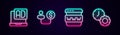 Set line Advertising, Human and money, Browser window and Time management. Glowing neon icon. Vector