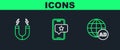 Set line Advertising, Magnet and Mobile with review rating icon. Vector Royalty Free Stock Photo