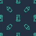 Set line Aeropress coffee, Coffee cup to go and machine on seamless pattern. Vector Royalty Free Stock Photo