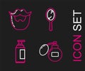 Set line Aftershave, Cream or lotion cosmetic tube, Hand mirror and Mustache beard icon. Vector