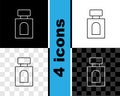Set line Aftershave icon isolated on black and white, transparent background. Cologne spray icon. Male perfume bottle Royalty Free Stock Photo