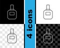 Set line Aftershave icon isolated on black and white, transparent background. Cologne spray icon. Male perfume bottle Royalty Free Stock Photo