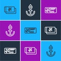 Set line Airline ticket, and Anchor icon. Vector