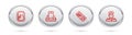 Set line Airplane window, Metal detector airport, Airline ticket and Pilot. Silver circle button. Vector