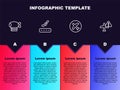 Set line Airship, Plane takeoff, and Warning aircraft. Business infographic template. Vector