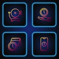 Set line Alarm clock app mobile, Calendar and, Ringing alarm bell and Clock. Gradient color icons. Vector Royalty Free Stock Photo
