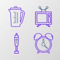 Set line Alarm clock, Blender, Television and Measuring cup icon. Vector