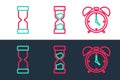 Set line Alarm clock, Old hourglass and icon. Vector