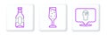 Set line Alcohol or beer bar location, Beer bottle and Glass of champagne icon. Vector