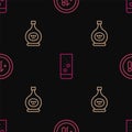 Set line Alcohol 18 plus, Bottle of cognac or brandy and Effervescent tablets in water on seamless pattern. Vector Royalty Free Stock Photo