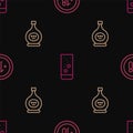 Set line Alcohol 18 plus, Bottle of cognac or brandy and Effervescent tablets in water on seamless pattern. Vector Royalty Free Stock Photo