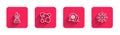 Set line Alcohol or spirit burner, Molecule, Atom and Virus with long shadow. Red square button. Vector Royalty Free Stock Photo