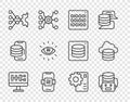 Set line Algorithm, Artificial intelligence robot, Binary code, AI, Neural network, and Cloud database icon. Vector Royalty Free Stock Photo