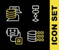 Set line Algorithm, Binary code, Artificial intelligence robot and Server, Data icon. Vector Royalty Free Stock Photo