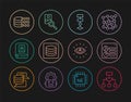 Set line Algorithm, Computer api interface, Server, Data, Artificial intelligence AI, Binary code, and Photo retouching Royalty Free Stock Photo
