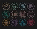 Set line Algorithm, Computer monitor, Chat bot, Binary code, Server, Funnel filter, Data and Cloud database icon. Vector Royalty Free Stock Photo