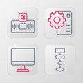 Set line Algorithm, Computer monitor, Neural network and Artificial intelligence AI icon. Vector Royalty Free Stock Photo