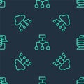 Set line Algorithm, Network cloud connection and Server, Data on seamless pattern. Vector Royalty Free Stock Photo