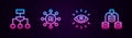 Set line Algorithm, Neural network, Artificial intelligence AI and Server, Data. Glowing neon icon. Vector Royalty Free Stock Photo