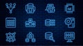 Set line Algorithm, Neural network, Chat bot, Artificial intelligence AI, Binary code, Funnel filter, and robot icon Royalty Free Stock Photo