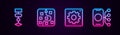 Set line Algorithm, Neural network, Computer api interface and . Glowing neon icon. Vector Royalty Free Stock Photo