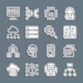 Set line Algorithm, Server, Data, Neural network, Processor CPU, Network cloud connection, and icon. Vector Royalty Free Stock Photo