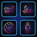 Set line Alien, Earth globe, Mars rover and Mars rover. Gradient color icons. Vector