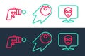 Set line Alien, Ray gun and Comet falling down fast icon. Vector Royalty Free Stock Photo