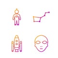 Set line Alien, Space shuttle and rockets, Astronaut and Great Bear constellation. Gradient color icons. Vector