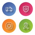 Set line Ambulance car, Life insurance, Emergency - Star of and Awareness ribbon. Color circle button. Vector