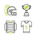 Set line American football jersey, field, Award cup and and Football helmet icon. Vector