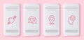 Set line Amour with heart and arrow, Heart in speech bubble, Location and Head. White rectangle button. Vector Royalty Free Stock Photo