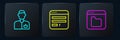 Set line Analyst engineer, Browser files and window. Black square button. Vector