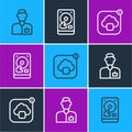 Set line Analyst engineer, Cloud technology data transfer and Hard disk drive HDD icon. Vector