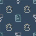 Set line Analyst engineer, Social network and Server, Data report on seamless pattern. Vector