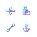 Set line Anchor, Paddle, Kayak canoe and Suitcase. Gradient color icons. Vector