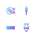 Set line Ancient amphorae, Greek pattern, Comedy and tragedy masks and Feather pen. Gradient color icons. Vector Royalty Free Stock Photo