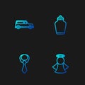 Set line Angel, Tie, Hearse car and Funeral urn. Gradient color icons. Vector