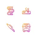 Set line Antique treasure chest, Fountain pen nib, Book and Gamepad. Gradient color icons. Vector