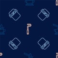 Set line Anvil and hammer, Welding mask and Fire poker on seamless pattern. Vector