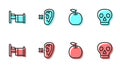 Set line Apple, Hospital bed, Deaf and Skull icon. Vector