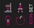 Set line Apple, Light bulb with concept of idea, Drawing compass and Glass test tube flask fire icon. Vector Royalty Free Stock Photo